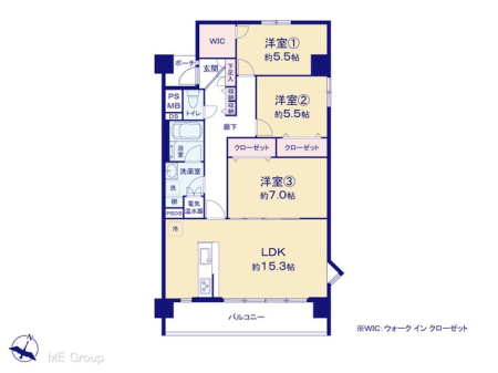 間取り図（販１マンション）　図面と異なる場合は現況を優先